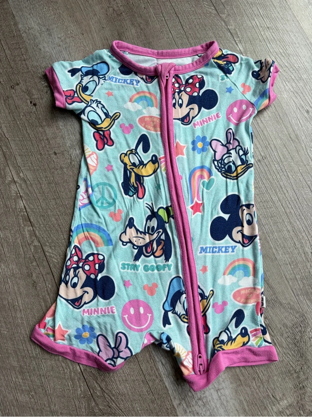 Disney Little Sleepies Short Sleeve Zip Romper Pajamas in Mickey Print 6-12M